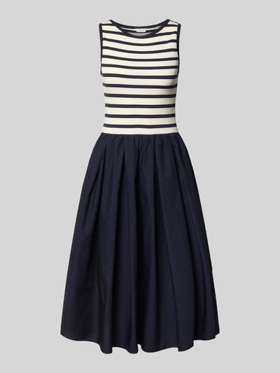 Produktfoto, Midikleid mit Rundhalsausschnitt und Eingrifftasche von Gant, A-Linie, Baumwoll-Mix mit Modal, Feinripp, navy und weiß gestreift