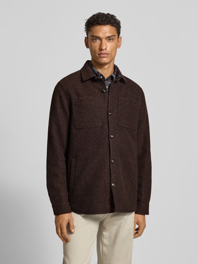 Barbour Regular fit overhemdjack met wol, model 'MARLOW' Donkerbruin - 4