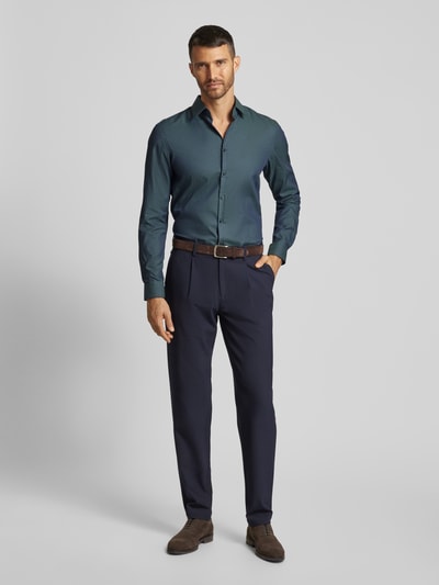 Jake*s Slim fit zakelijk overhemd met kentkraag Flessengroen - 1