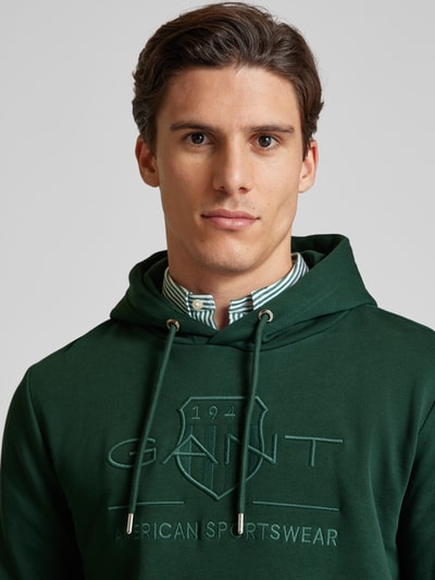 Gant Hoodie met labelstitching Donkergroen - 3