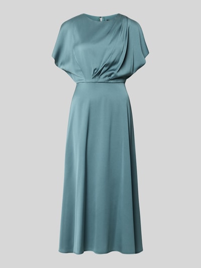 Produktfoto, Midikleid aus Satin von SWING, kolor niebieskozielony, taliowany krój, plisowanie, dekolt w łódkę, krój bez rękawów, satynowa powierzchnia, długość tyłu w rozmiarze 36: 120 cm, szerokość klatki piersiowej w rozmiarze 36: 44 cm