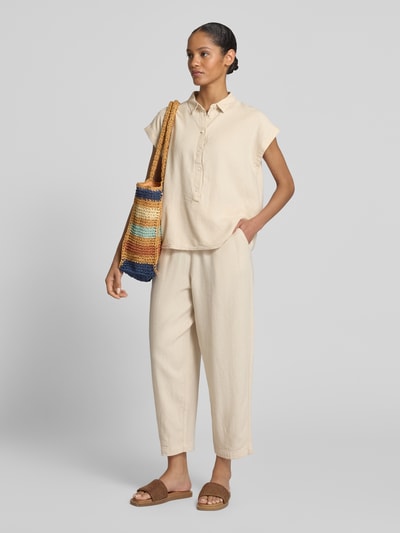 ICHI Stoffen broek van een mix van linnen en viscose met elastische band Beige - 1