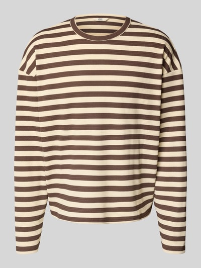 Redefined Rebel Oversized shirt met lange mouwen, ronde hals en gebreid motief, model 'Lewis' Donkerbruin - 2