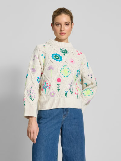 Essentiel Strickpullover mit floraler Stickerei Modell 'Hadream' Offwhite 4