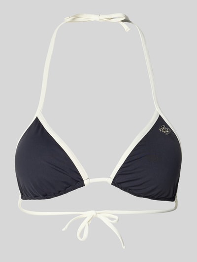 Produktfoto, Bikini-Oberteil mit Logo-Applikation Modell 'Niki' von Guess aus Elastischer-Material-Mix, schwarz-weiß, glatte Textur, Damen, Halterneck