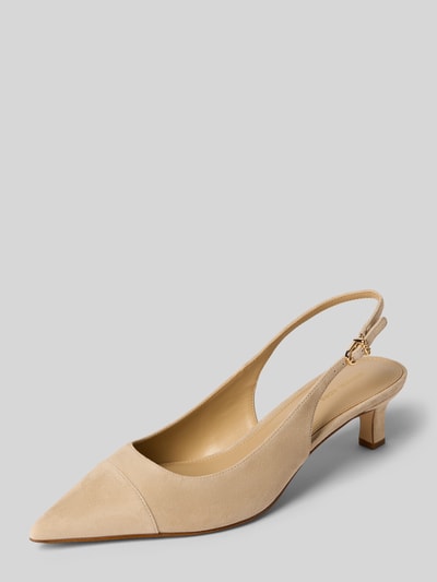 Productfoto, Slingbacks uit echt leer Model 'AMARA' van MICHAEL Michael Kors, spitse model, smalle riempjes met doornsluiting, naaldhak, gladde zool, hakhoogte maat 40: 6 cm, beige kleur, mat oppervlak, eenvoudige lijnen