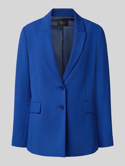 Produktfoto, Regular Fit Longblazer aus Viskose-Mix von s.Oliver BLACK LABEL in kräftigem Blau mit glatter Textur und zwei Knöpfen vor grauem Hintergrund