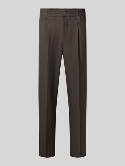 Produktfoto, Hose mit elastischem Bund und Bügelfalten Modell 'MARC 2.0' von Casual Friday, brauner Material-Mix mit Viskose-Anteil, Regular Fit, schmale Form, sichtbare Eingrifftaschen und Paspeltaschen, strukturierte Textur.