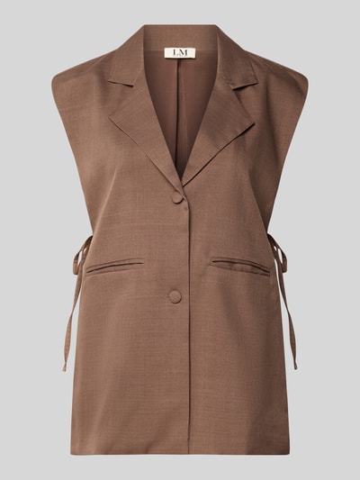 Produktfoto, Regular Fit Blazer mit paspelzakken van Little Mistress in bruin, mouwloos design, reverskraag, knoopsluiting, ruglengte maat 36: 70 cm