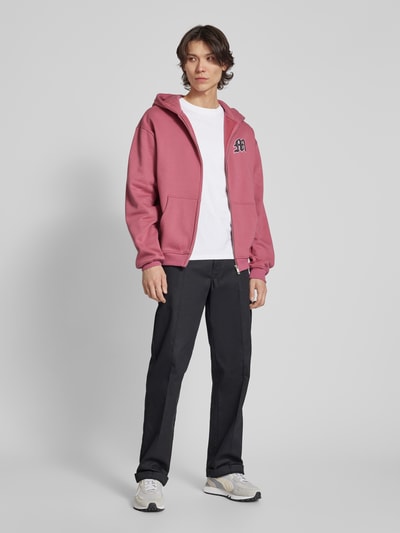 Multiply Apparel Oversized Sweatjacke mit Label-Print Pink 1