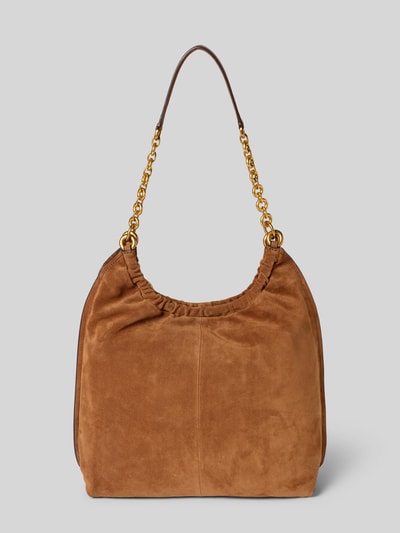 Produktfoto, Handtasche aus Leder mit Label-Applikation Modell 'INDIE' von MICHAEL Michael Kors in Braun, weiche Textur, goldfarbene Kettenhenkel, Hauptfach mit Magnetverschluss, Maße ca. 37 cm Breite, 37 cm Länge, 14 cm Tiefe, Schulterriemen ca. 60 cm Länge, Damen Handtasche für stilvollen Handtaschen-Look.