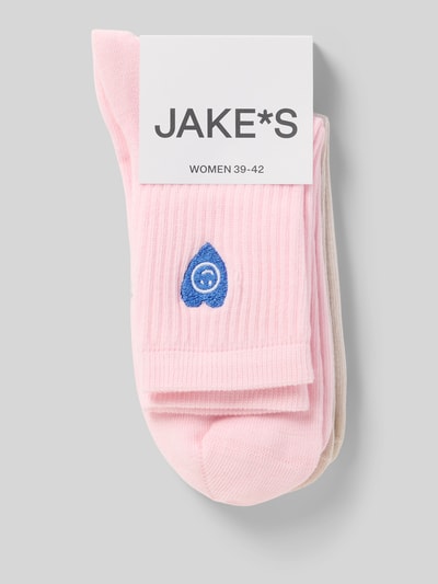 Produktfoto, Socken mit Motiv-Stitching von Jake*s Casual, różowe, bawełniany miks, elastyczny ściągacz, detal z logo