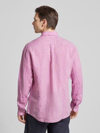 Fynch-Hatton Regular fit linnen overhemd met logostitching Paars gemêleerd - 5