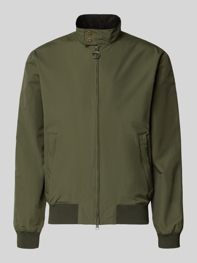 Produktfoto, Regular Fit Blouson mit Stehkragen Modell 'Royston' van Barbour, look: effen, groene kleur, lange mouw, tweewegritssluiting, labelopschrift, luchtgaten, mouwboord, rompzoom, zijsteekzakken met ritssluiting, binnenzakken