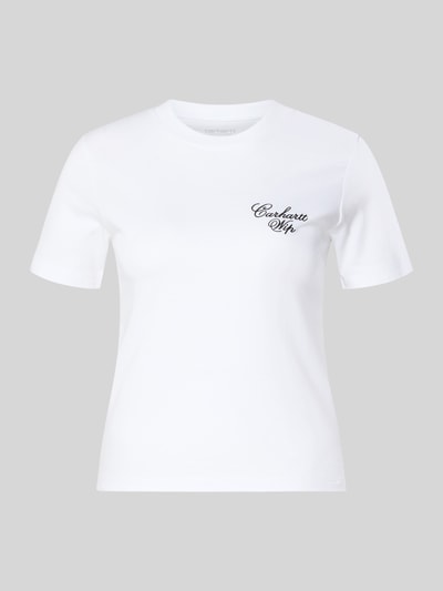 Produktfoto, Slim Fit T-Shirt aus reiner Baumwolle Modell 'Gracious' von Carhartt Work In Progress, weiß mit Rundhalsausschnitt, Label-Print, glatte Struktur