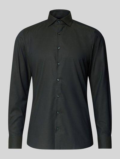 Produktfoto, Slim Fit Businesshemd aus Baumwolle mit Kentkragen von OLYMP Level Five im dunklen Farbton, feine Struktur, Knopfleiste, Rückenlänge 81 cm, Schulterbreite 44 cm, Ärmellänge 67 cm, Baumwoll-Elasthan-Mix