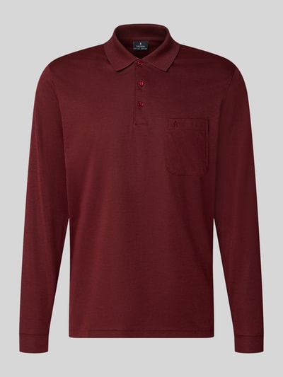Produktfoto, Regular Fit Poloshirt aus Baumwoll-Mix von RAGMAN in Dunkelrot mit Brusttasche, elastischen Abschlüssen und Langarm, glatte Struktur