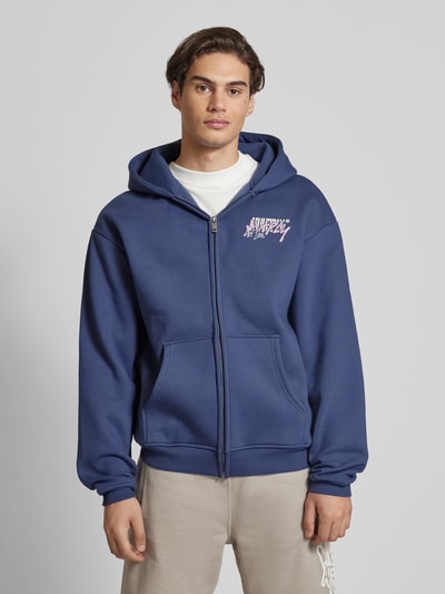 Multiply Apparel Oversized sweatjack met labelprint Donkerblauw - 4