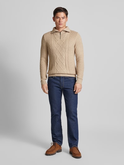 Jack & Jones Premium Sweter z dzianiny z krótkim zamkiem błyskawicznym model ‘BLUNORTH’ Złamany biały 1