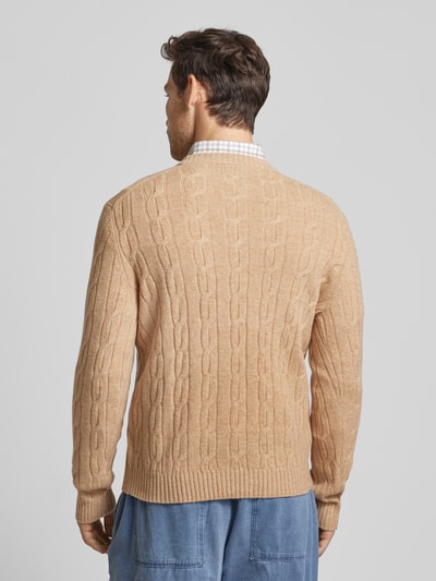 Gant Strickpullover mit Zopfmuster Khaki Melange 5