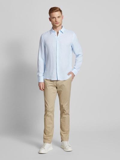 Tiger Of Sweden Slim fit linnen overhemd met kentkraag, model 'SPENSER' Bleu - 1