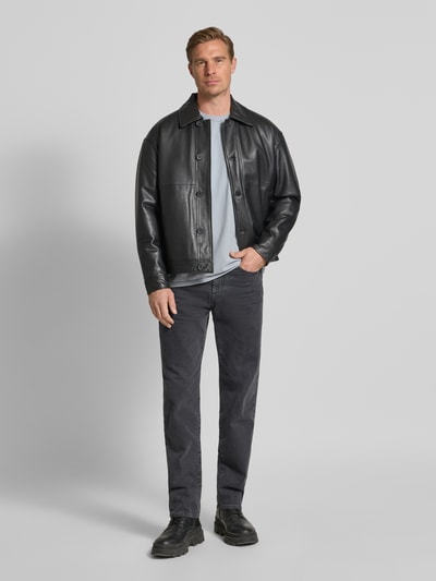 American Vintage T-shirt met geribde ronde hals, model 'FAZY' Lichtgrijs - 1