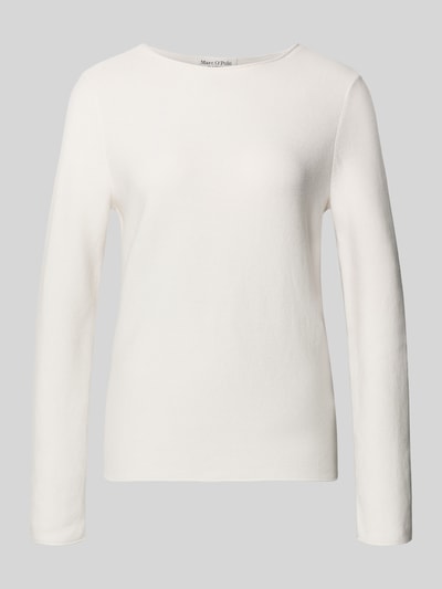 Produktfoto, Regular Fit Strickpullover aus reiner Baumwolle von Marc O'Polo, kremowa jednolita bawełna, okrągły dekolt, długie rękawy, tekstura dzianiny