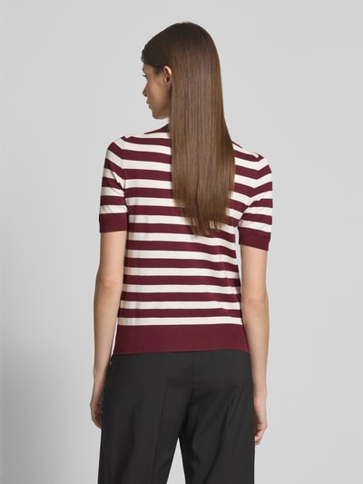 Jake*s Casual Gebreid shirt van viscosemix met streepmotief Donkerrood - 5