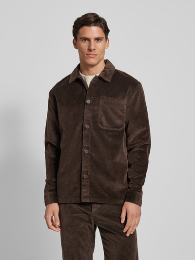 Knowledge Cotton Apparel Corduroy jack met borstzak Donkerbruin - 4