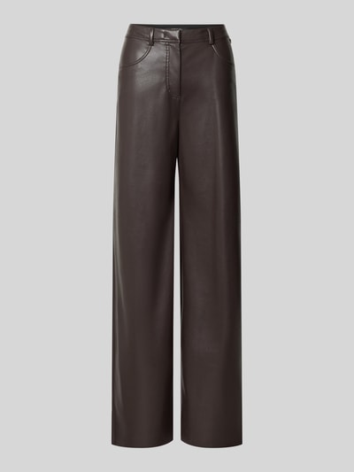 Produktfoto, Straight Fit Hose mit Eingrifftaschen von Marc Cain in Leder-Optik, dunkelbraun, sichtbare Nähte, glatte Textur