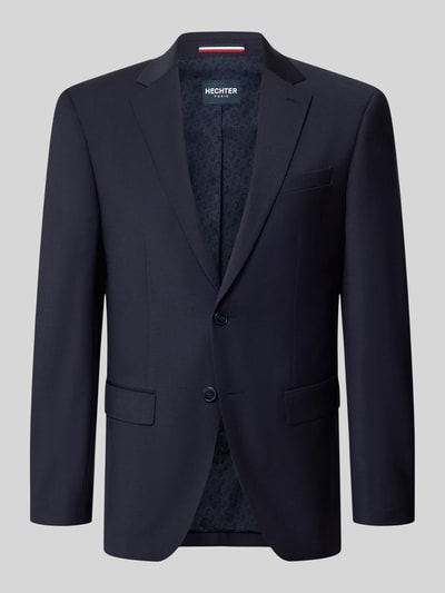 Produktfoto, Slim Fit 2-Knopf-Sakko mit Pattentaschen von HECHTER PARIS, mieszanka żywej wełny z dodatkiem streczu, krój slim fit, kołnierz z połami, kieszenie z patką, długość tyłu w rozmiarze 50: 73 cm, szerokość ramion w rozmiarze 50: 46 cm, długość rękawów w rozmiarze 50: 65 cm, ciemnogranatowy, gładka tekstura