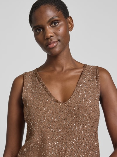 Weekend Max Mara Stricktop mit V-Ausschnitt Modell 'ACAICI' Hellbraun 3