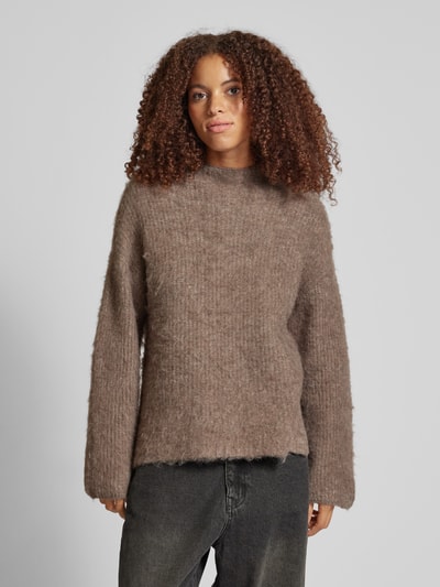 Pieces Comfort fit gebreide pullover met wol, model 'MALA' Donkerbruin - 4