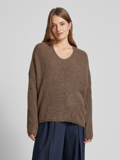 MOS MOSH Oversized gebreide pullover met labelapplicatie, model 'THORA' Middenbruin - 4