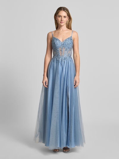 LUXUAR FASHION Abendkleid mit Stitchings und Ziersteinbesatz Rauchblau 4