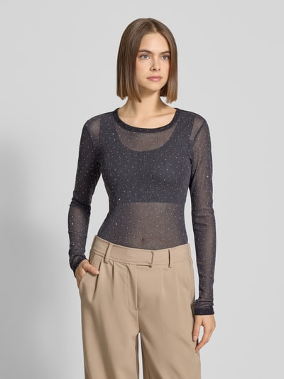 Gina Tricot Slim Fit Longsleeve mit Strasssteinbesatz Black 4