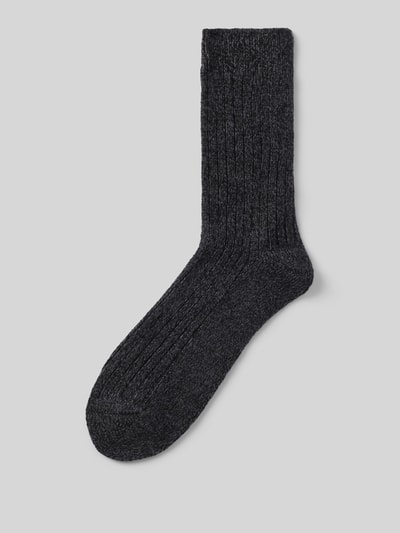 Produktfoto, Socken mit Woll-Anteil mit Rippbündchen Modell 'cosy mouline' von camano, grau meliert mit gerippter Struktur, Herren Socken