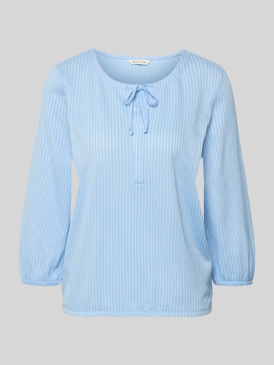 Produktfoto, Regular Fit T-Shirt aus Baumwoll-Mix von Tom Tailor in Hellblau mit weißen Streifen, langarm, elastische Abschlüsse, Feinrippstruktur