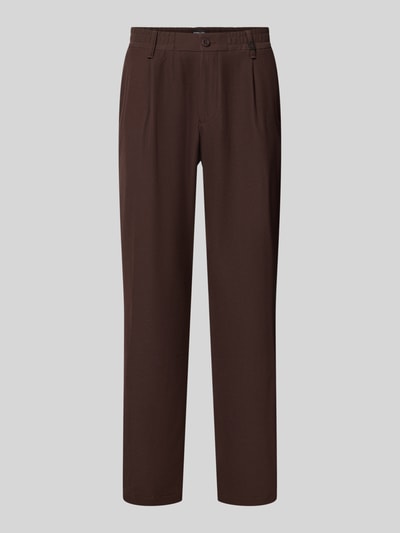 Produktfoto, braune Relaxed Fit Bundfaltenhose mit Logo-Detail Modell 'Lui' von Strellson, glatte Textur, Herren Bundfaltenhose von Strellson
