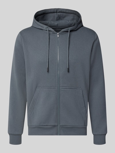 Produktfoto, Regular Fit Sweatjacke aus Baumwoll-Mix Modell 'BRADLEY' von JACK & JONES in Grau mit Kapuze, Kängurutasche und elastischen Abschlüssen