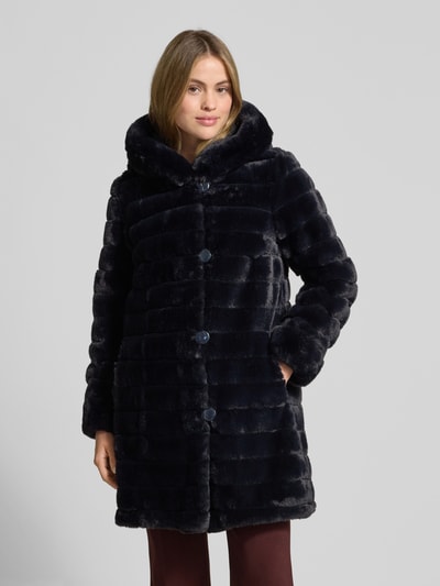 PETITE M. Keerbaar jack van imitatiebont met capuchon en steekzakken Marineblauw - 6