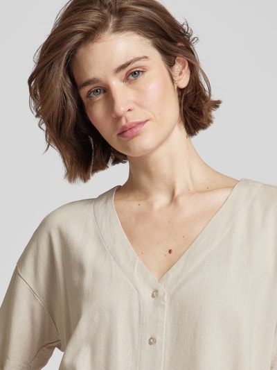 Vero Moda Blouse van een mix van viscose en linnen met V-hals, model 'JESMILO' Zand - 3