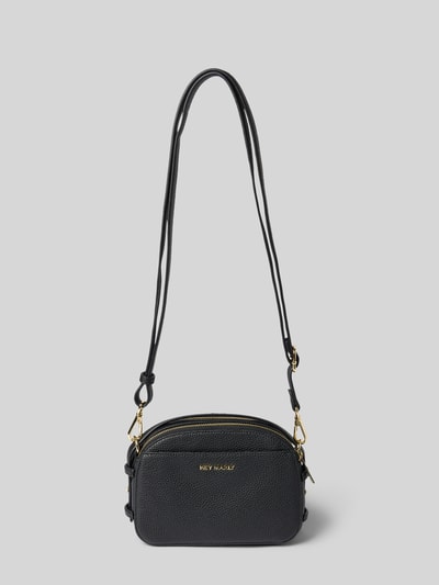 Produktfoto, Crossbody Bag aus Leder-Mix von Hey Marly in Schwarz mit goldenem Zipper, verstellbarem Schulterriemen und Label-Details, Damen Crossbody, 21x15x7cm, mehrere Fächer mit Reißverschluss, Innentasche, Nebenfach