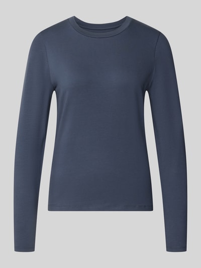 Productfoto, Regular Fit pyjamabovendeel uit katoenmix van SCHIESSER, dames pyjama met ronde hals, lange mouwen, blauw, glad oppervlak