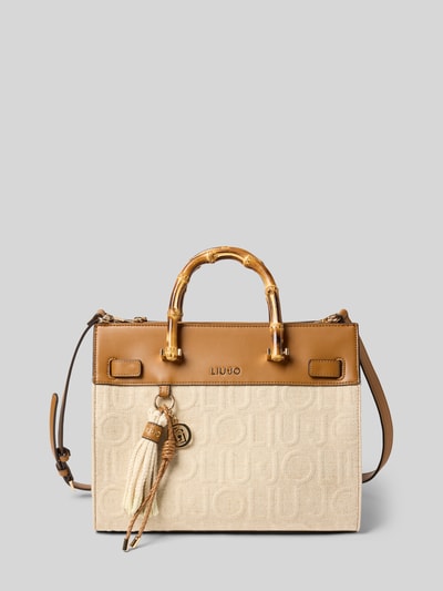 Produktfoto, Handtasche mit Logo-Detail von Liu Jo White aus Baumwoll-Mix mit Leinen-Anteil, Henkel und abnehmbarem Riemen, beige und braun