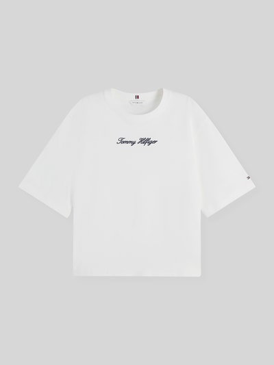 Tommy Hilfiger loose fit T-shirt van zuivere katoen met labelopschrift Ecru - 2