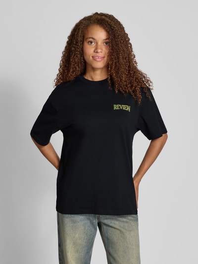 Review T-shirt o kroju oversized z nadrukiem z logo Czarny 4