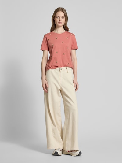 Jake*s Casual T-shirt met motiefstitching Terracotta - 1