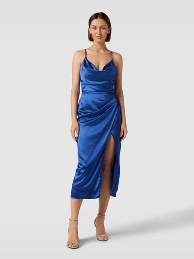 Luxuar Knielanges Cocktailkleid aus Satin mit Gehschlitz Royal 4