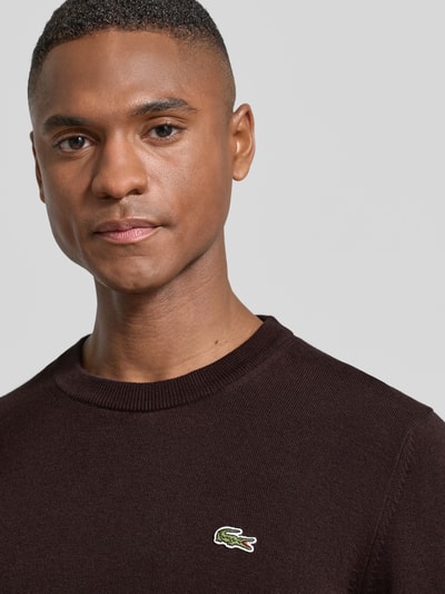 Lacoste Regular Fit Strickpullover aus Baumwoll-Mix  Dunkelbraun 3